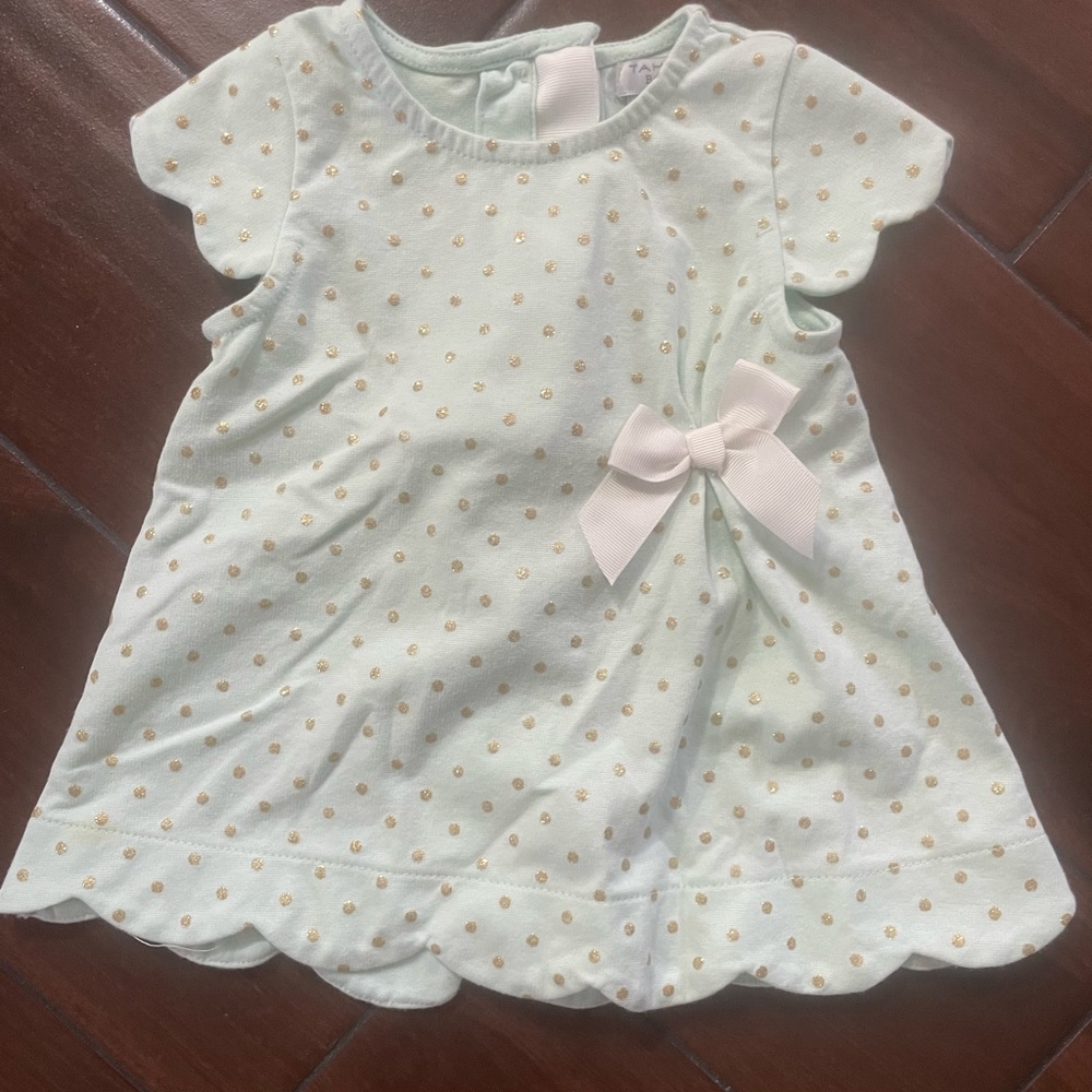 Tahari Baby girl Mint and gold scalloped edge dress
